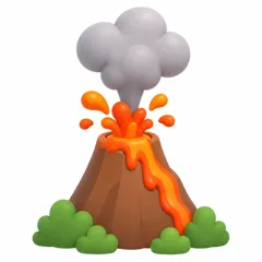 A small cartoon volcano erupting, with orange lava running down one side.
